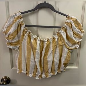 American Eagle Striped Off-The-Shoulder Puff-Sleeve Crop Top